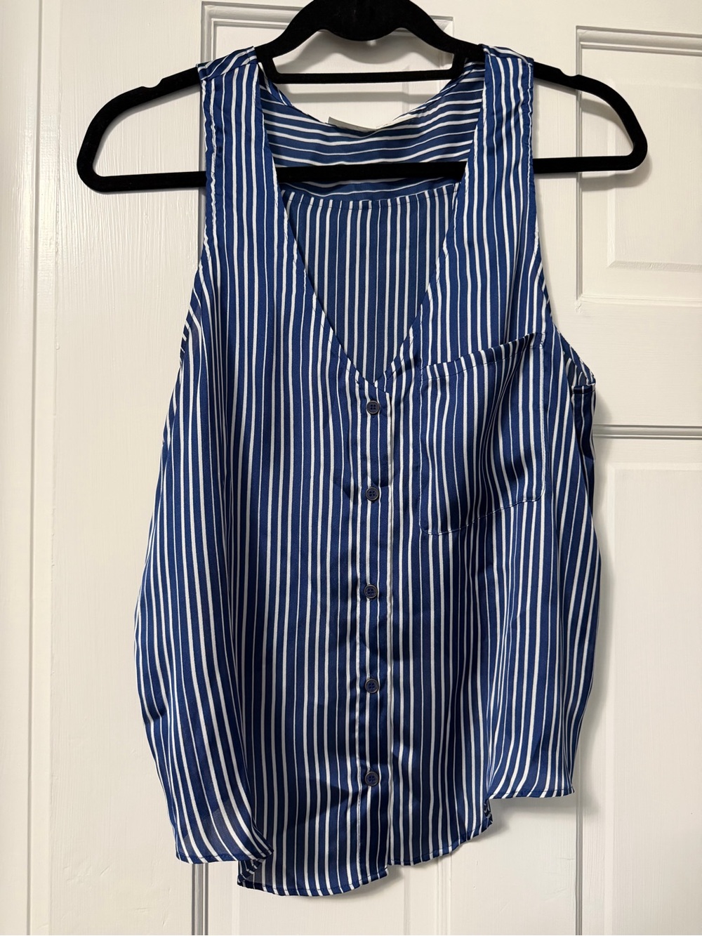Blue & White Striped Sleeveless Button-Front Camisole